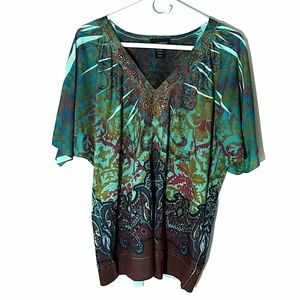 Lane Bryant Shirt Floral Bohemian Jewels 16W 14W